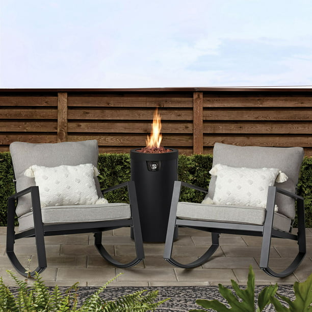 2-Piece Outdoor Rocker Set- Black Frame  Gray Cushions