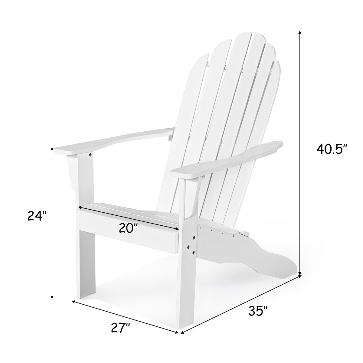 Outdoor Adirondack Chair Solid Wood Durable Patio Garden Furniture White