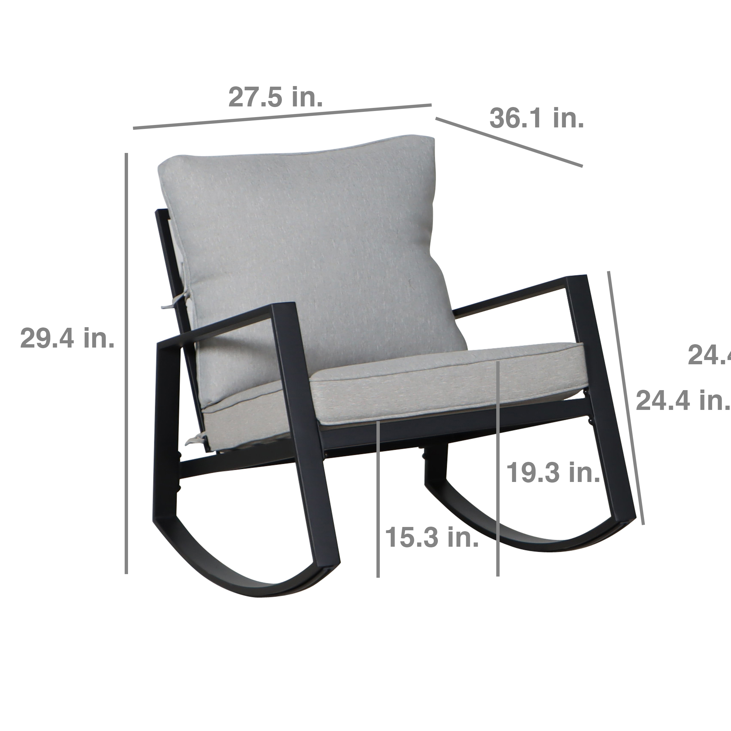 2-Piece Outdoor Rocker Set- Black Frame  Gray Cushions