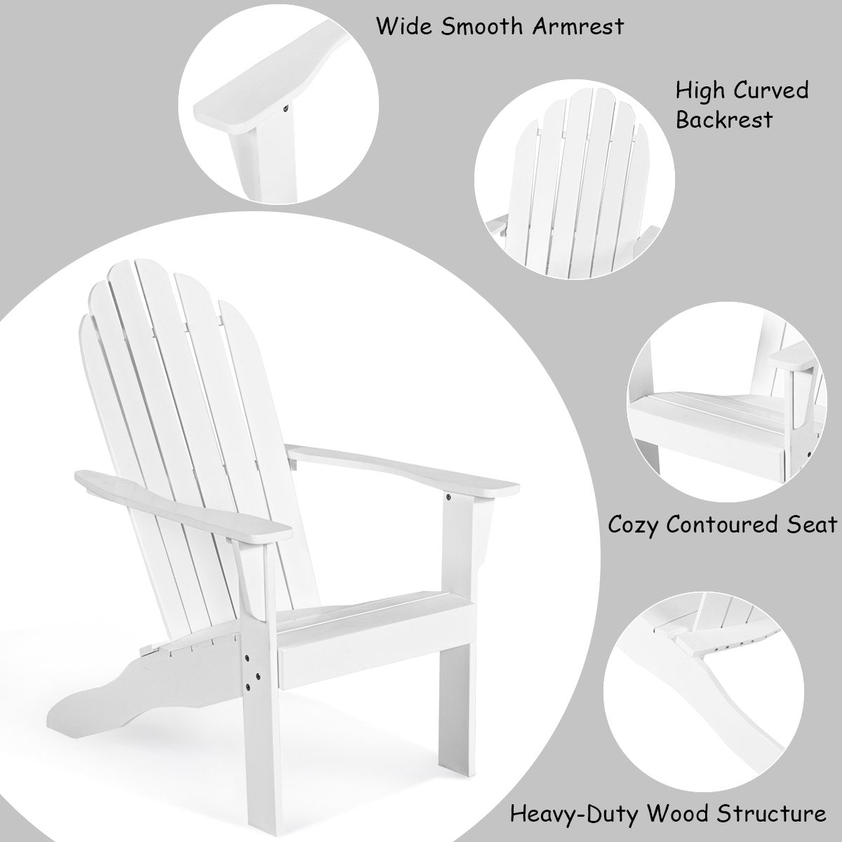 Outdoor Adirondack Chair Solid Wood Durable Patio Garden Furniture White