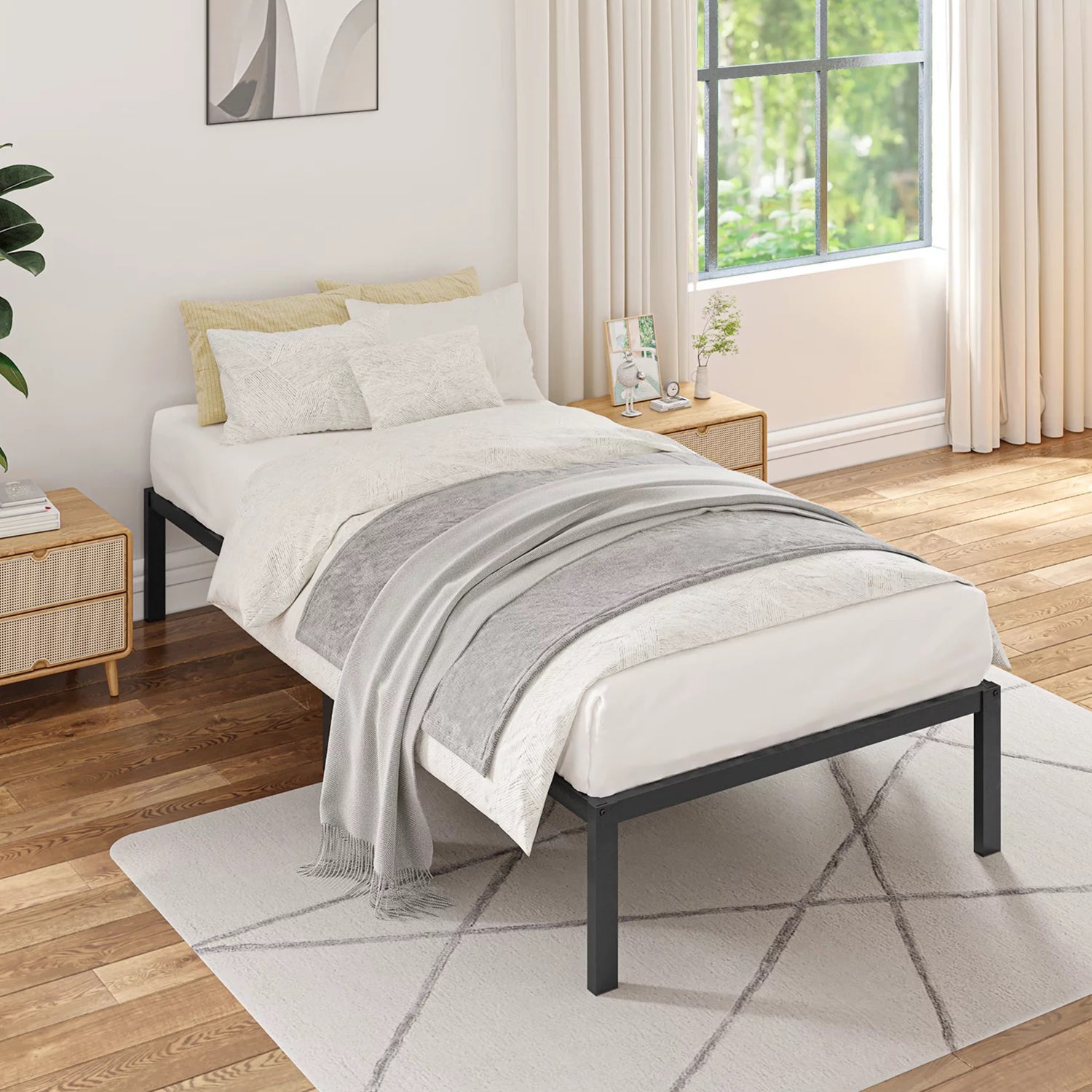 Metal Bed Frame Twin Size Bed Frame, Black